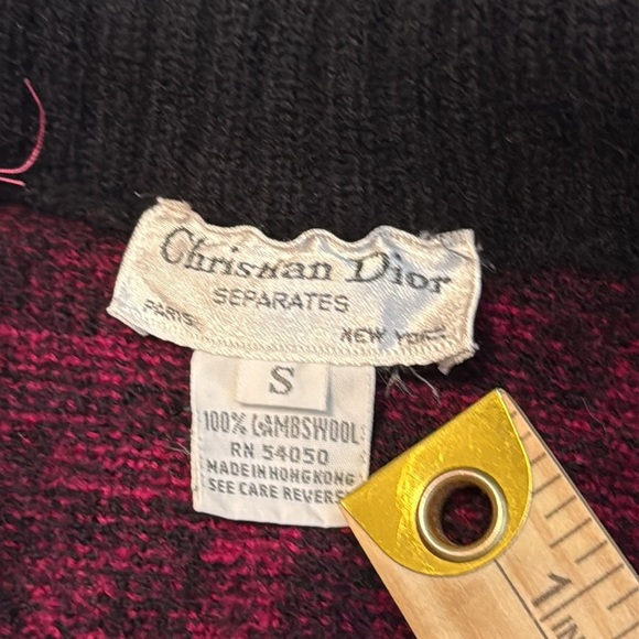 Christian Dior Separates Vintage Lambswool Cardigan Pink & Black Print Size S - Picture 7 of 11